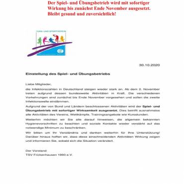 Spiel- und Übungsbetrieb Aktuell